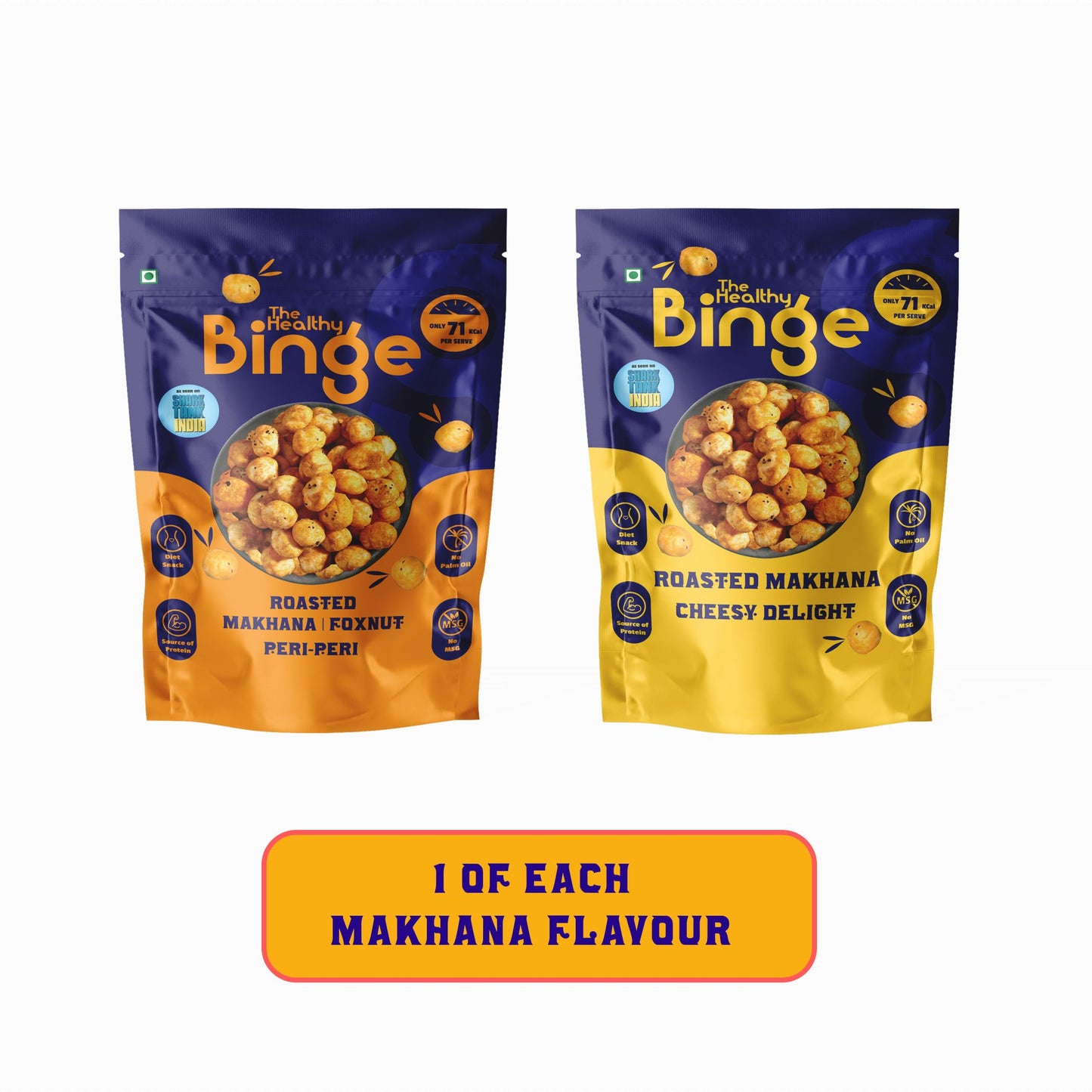 Roasted Makhana- Cheesy Delight & Peri Peri, Low Calorie Diet Snack,Pack of 2 (75g each)